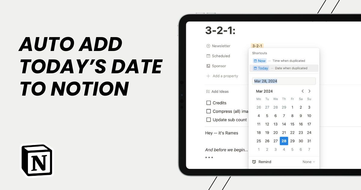 Notion automatically add date to page database